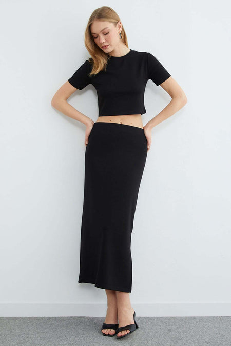 Basic Slit Modal Skirt 2-Piece Set - MALLTURK