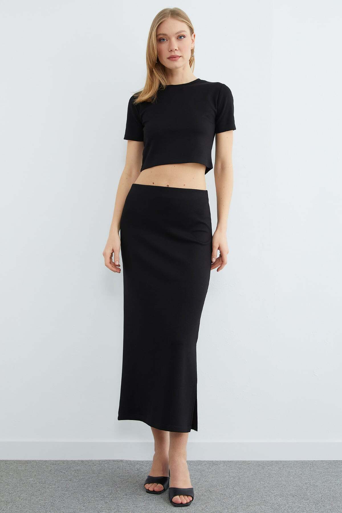 Basic Slit Modal Skirt 2-Piece Set - MALLTURK