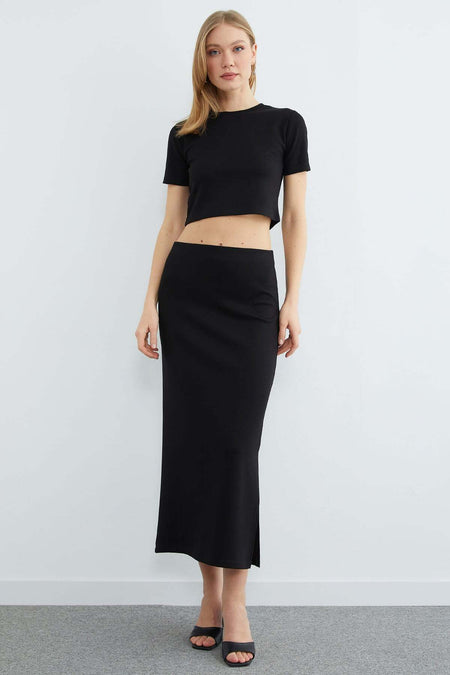 Basic Slit Modal Skirt 2-Piece Set - MALLTURK
