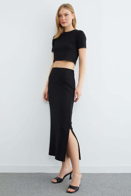 Basic Slit Modal Skirt 2-Piece Set - MALLTURK