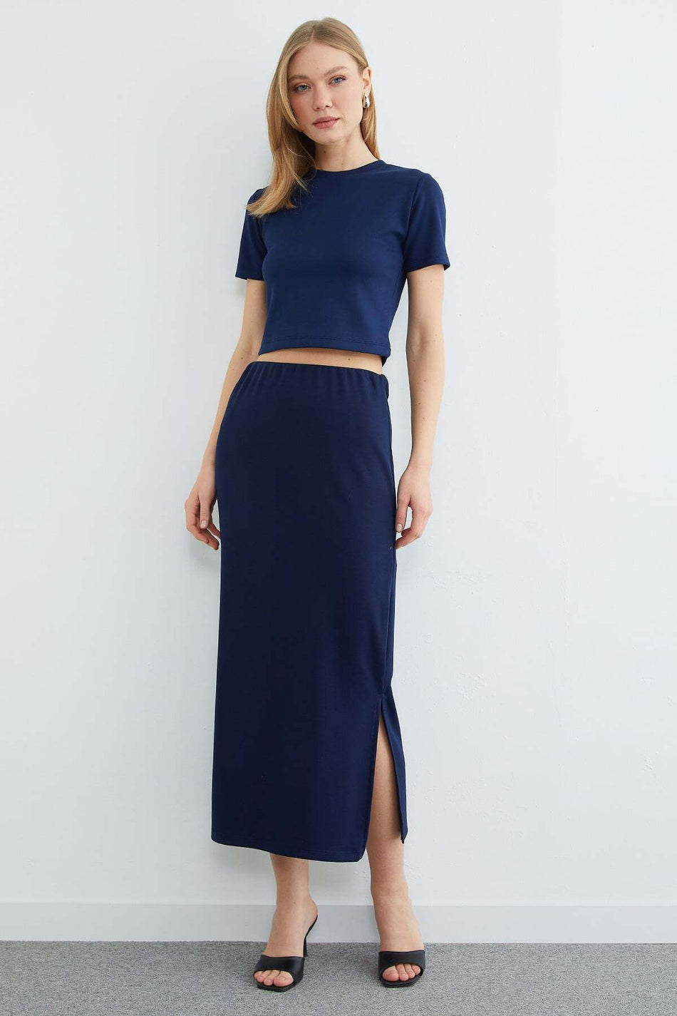 Basic Slit Modal Skirt 2-Piece Set - MALLTURK