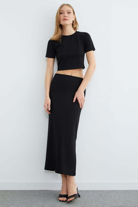 Basic Slit Modal Skirt 2-Piece Set - MALLTURK
