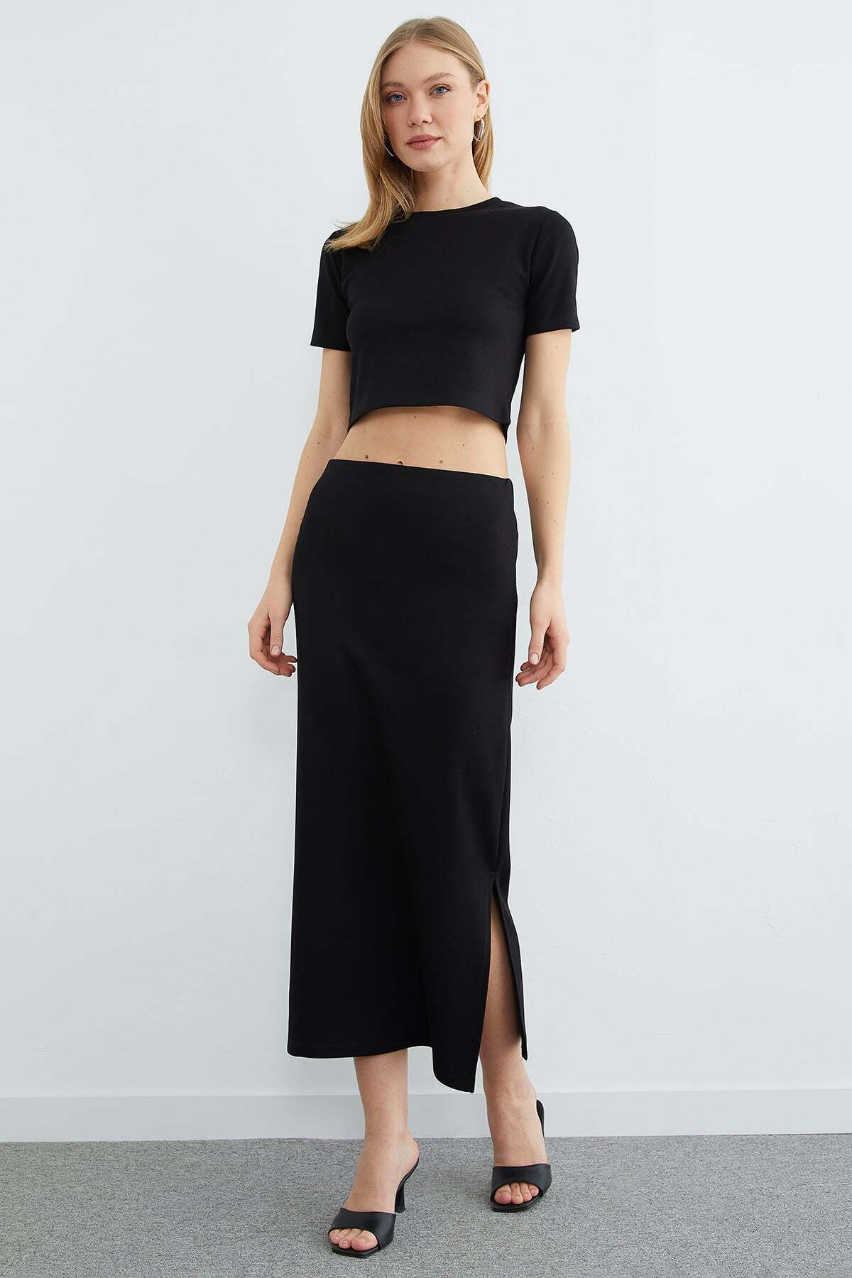 Basic Slit Modal Skirt 2-Piece Set - MALLTURK