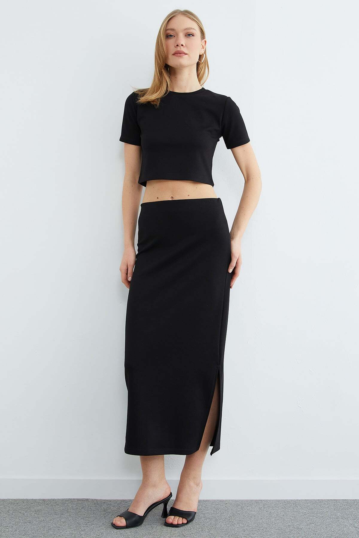 Basic Slit Modal Skirt 2-Piece Set - MALLTURK