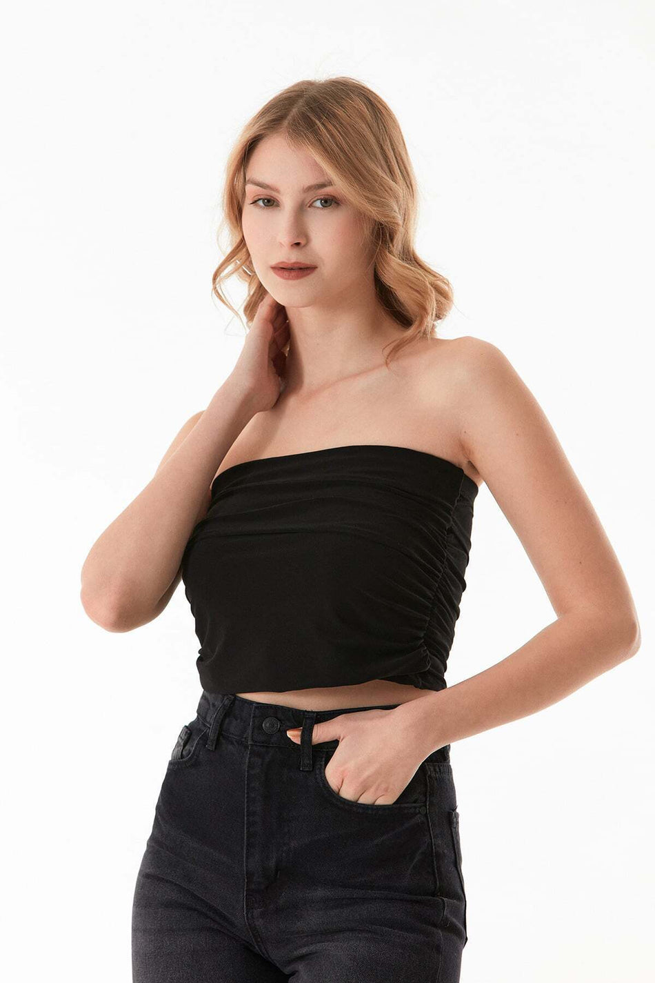 Basic Strapless Bustier with Draped Sides - MALLTURK