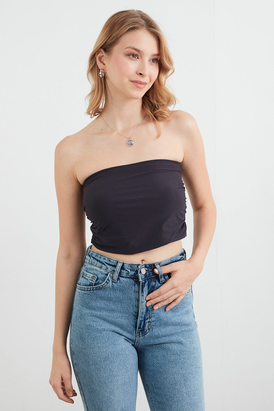 Basic Strapless Bustier with Draped Sides - MALLTURK