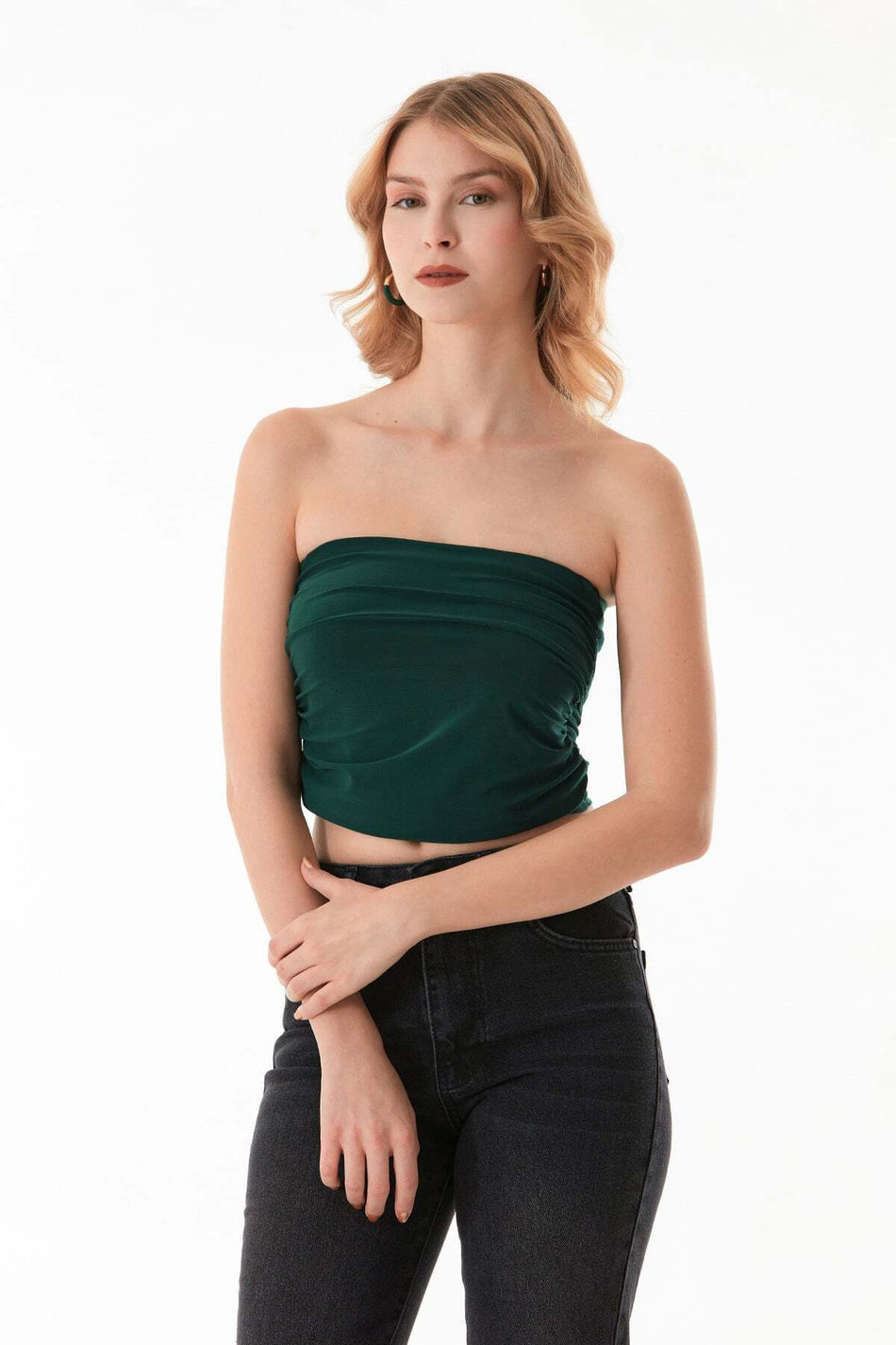 Basic Strapless Bustier with Draped Sides - MALLTURK