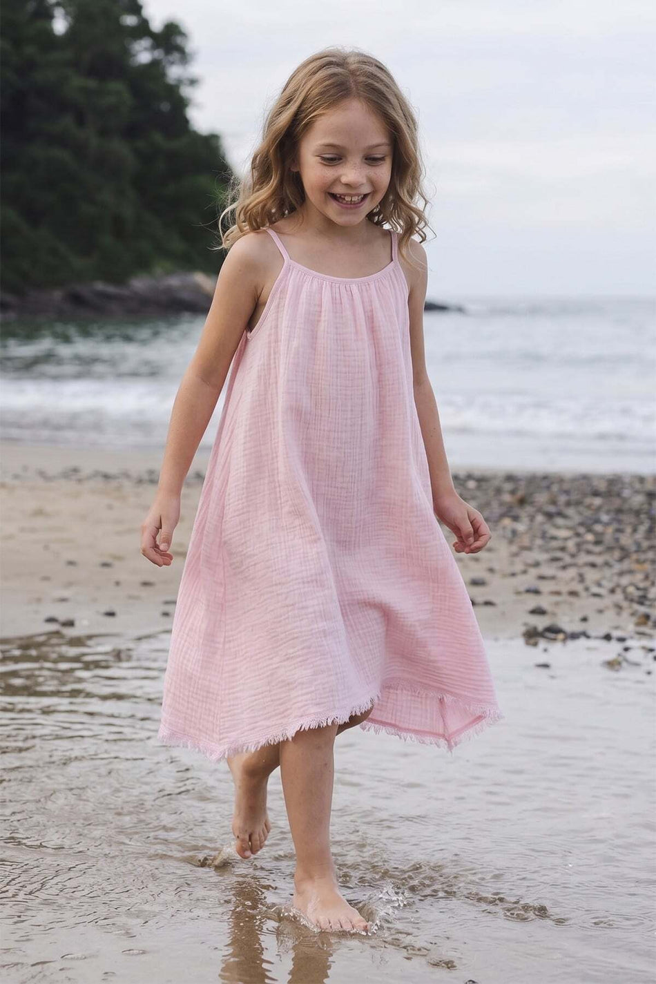 Basic Strappy Skirt with Ripped Hem Girls' Muslin Dress - MALLTURK