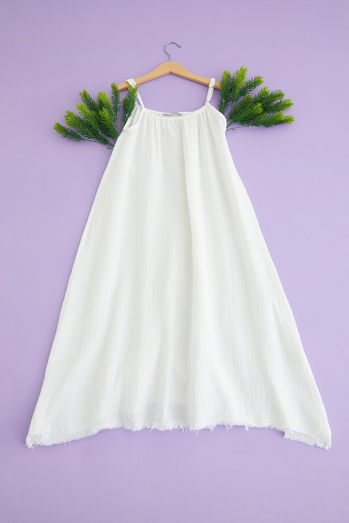 Basic Strappy Skirt with Ripped Hem Girls' Muslin Dress - MALLTURK