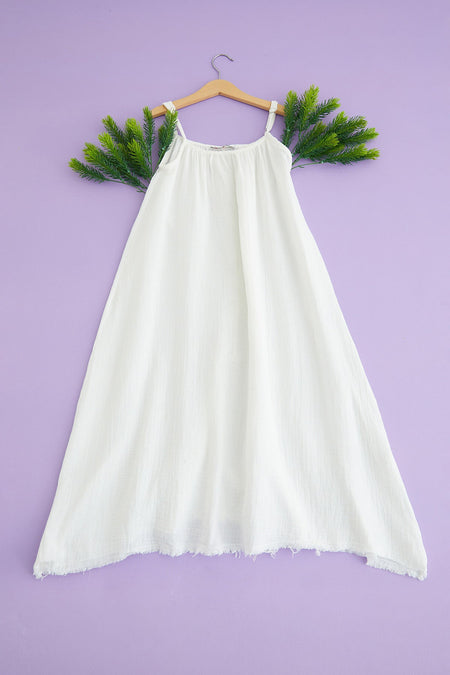 Basic Strappy Skirt with Ripped Hem Girls' Muslin Dress - MALLTURK