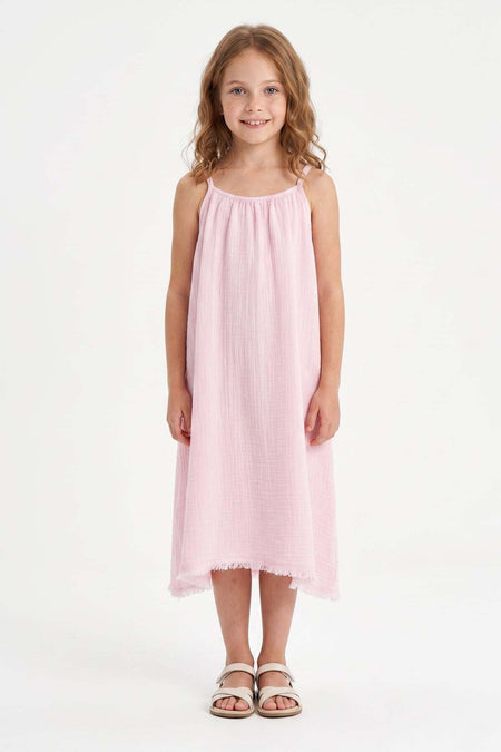 Basic Strappy Skirt with Ripped Hem Girls' Muslin Dress - MALLTURK