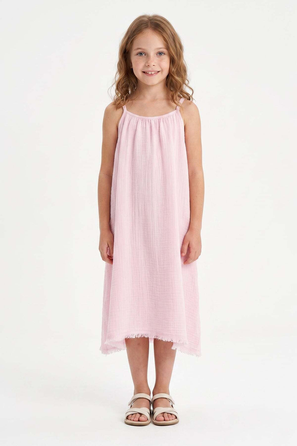 Basic Strappy Skirt with Ripped Hem Girls' Muslin Dress - MALLTURK