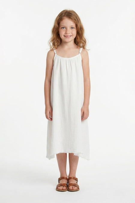 Basic Strappy Skirt with Ripped Hem Girls' Muslin Dress - MALLTURK