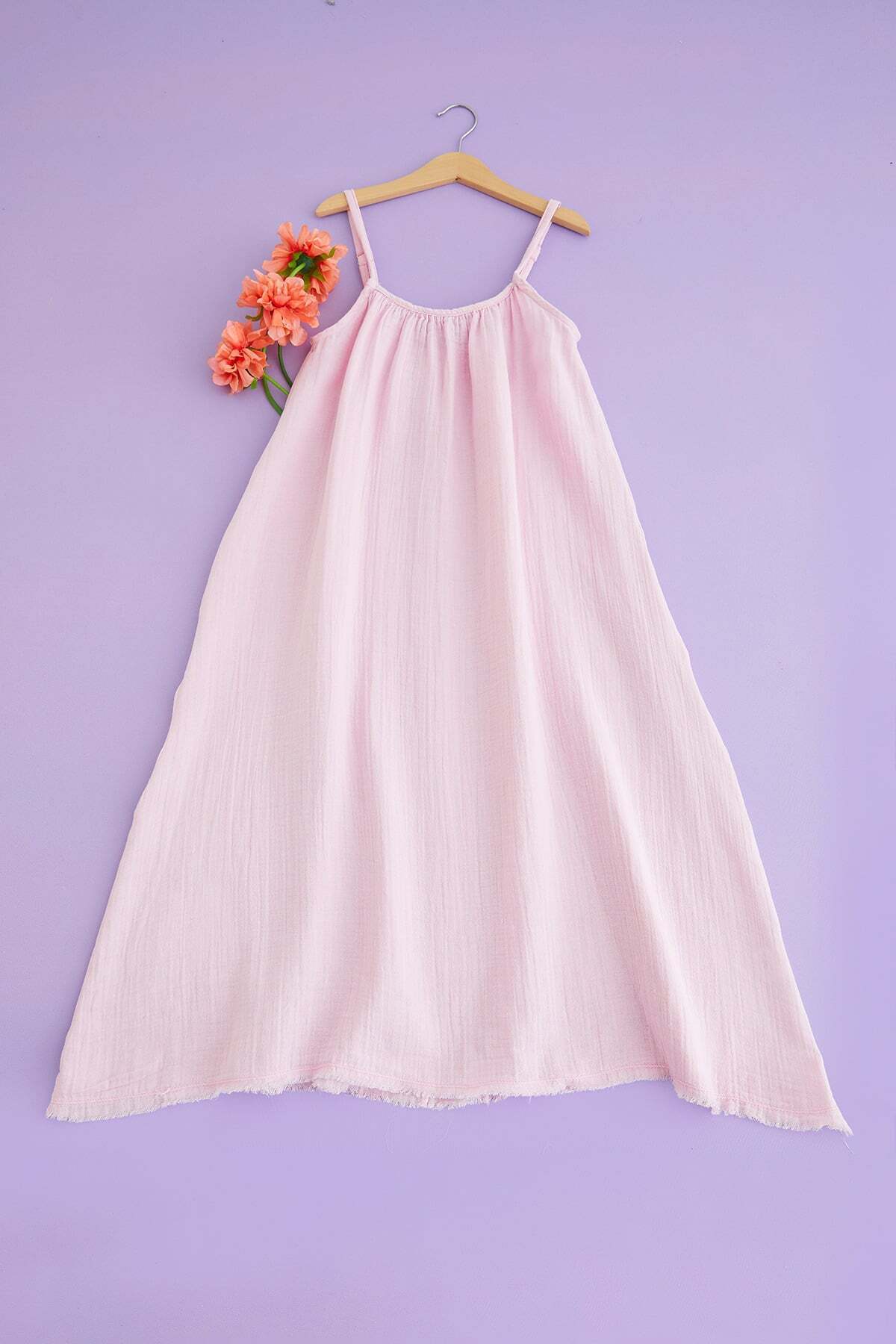 Basic Strappy Skirt with Ripped Hem Girls' Muslin Dress - MALLTURK