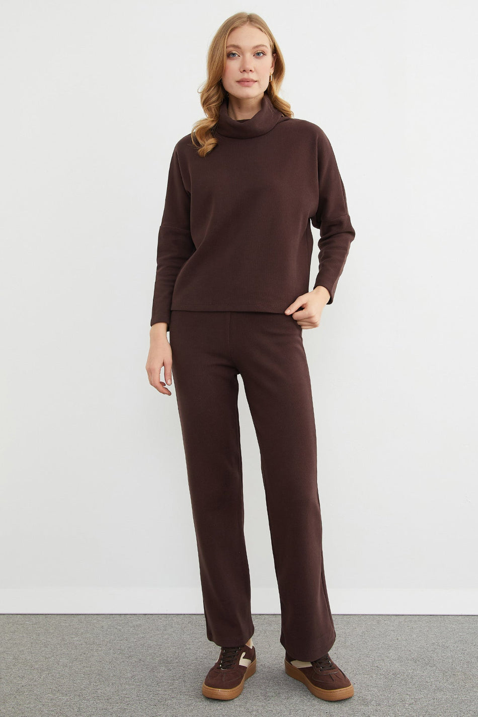 Basic Turtleneck Elastic Waist 2-Piece Set - MALLTURK