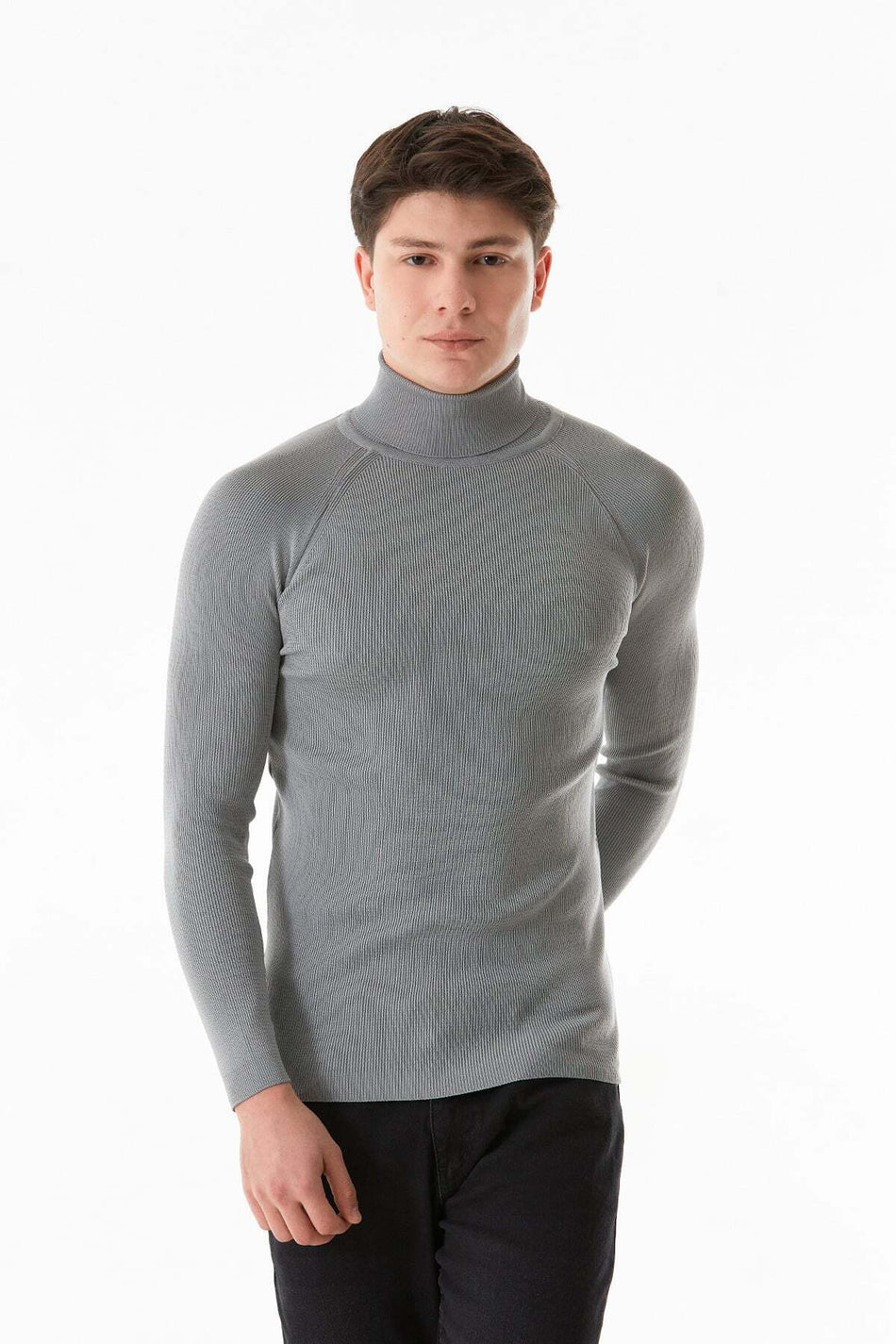 Basic Turtleneck Lycra Knit Sweater - MALLTURK