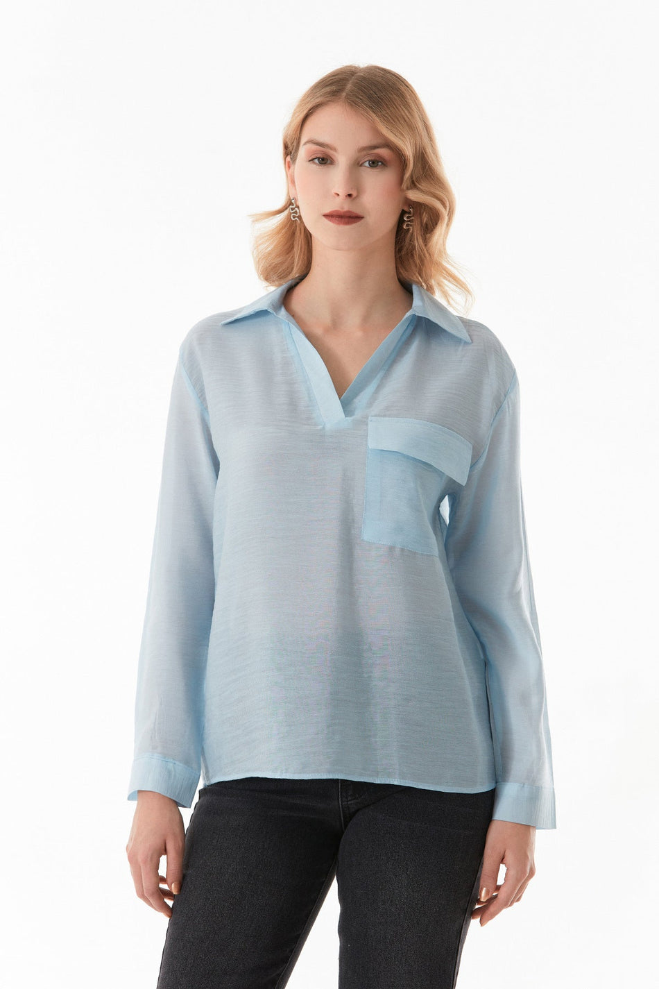 Basic V-Neck Single Pocket Shirt - MALLTURK