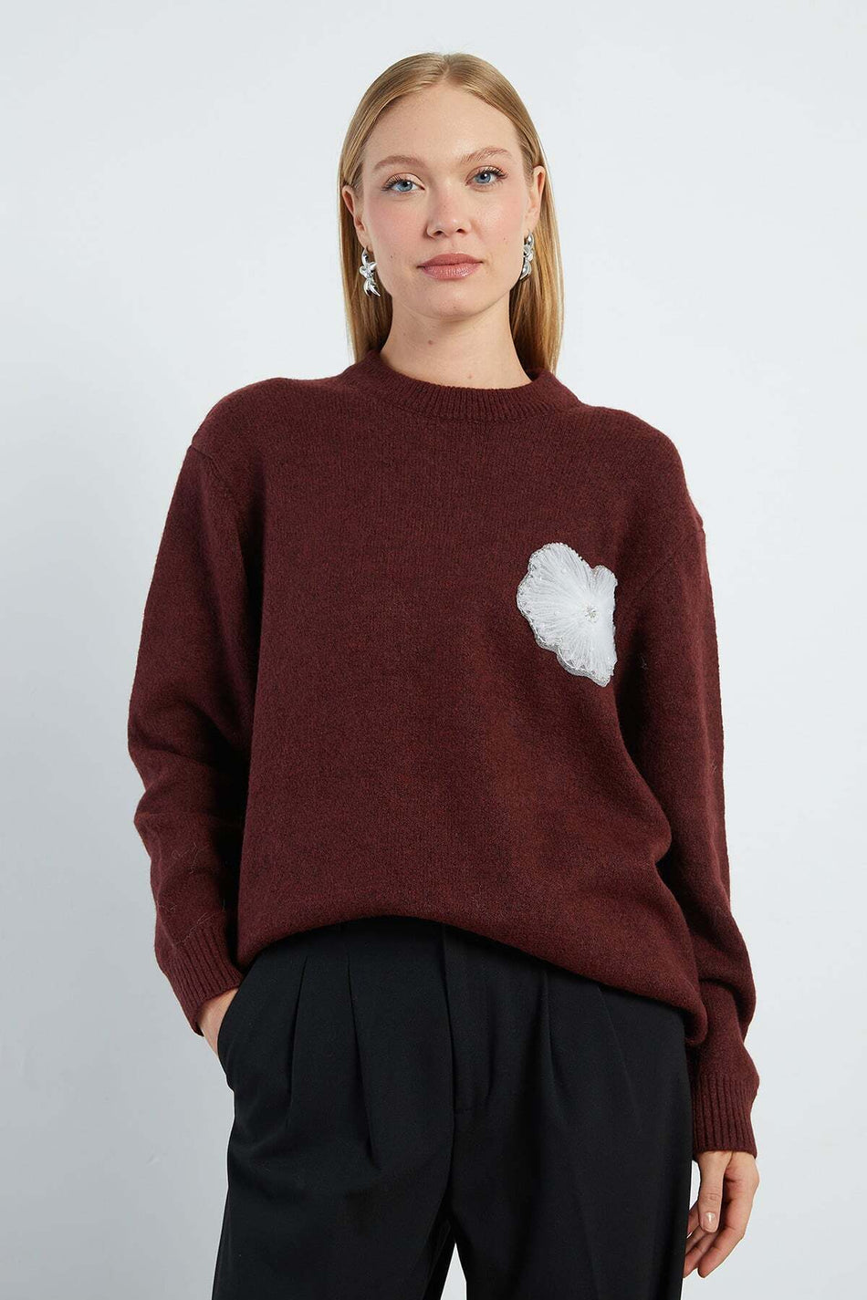 Beaded Floral Embroidered Knit Sweater - MALLTURK