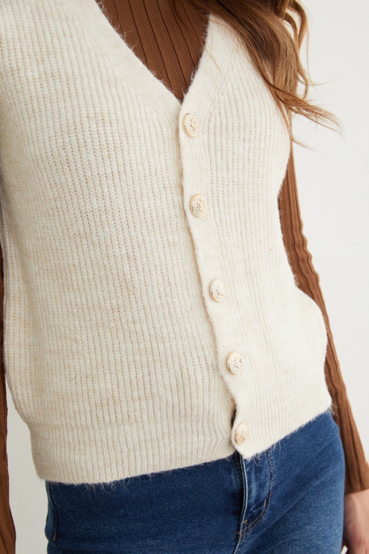 Bearded Buttoned V-Neck Oversize Vest - MALLTURK
