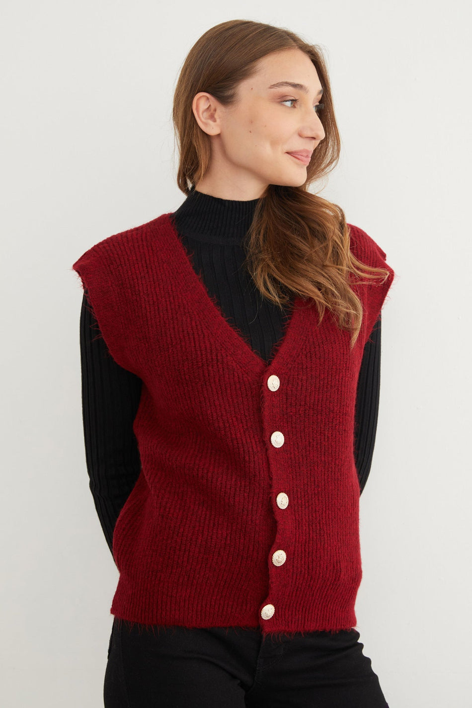 Bearded Buttoned V-Neck Oversize Vest - MALLTURK