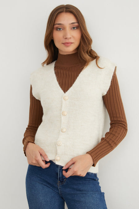 Bearded Buttoned V-Neck Oversize Vest - MALLTURK