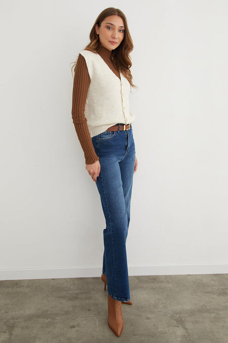 Bearded Buttoned V-Neck Oversize Vest - MALLTURK