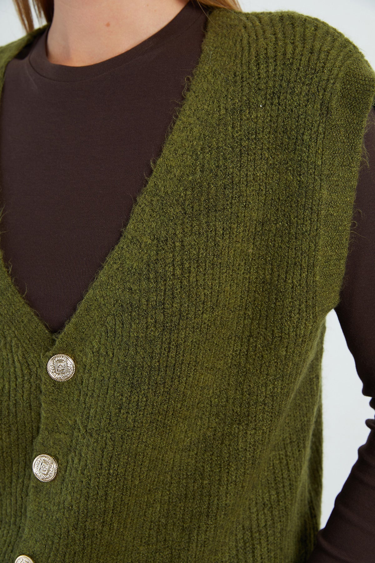 Bearded Buttoned V-Neck Oversize Vest - MALLTURK