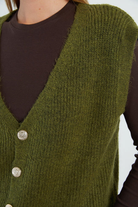 Bearded Buttoned V-Neck Oversize Vest - MALLTURK