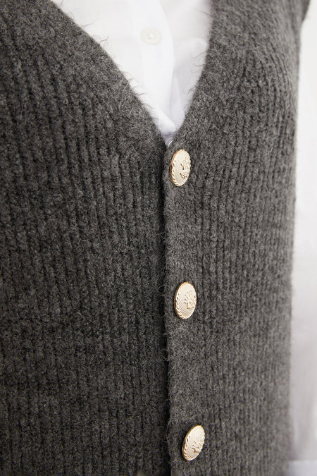 Bearded Buttoned V-Neck Oversize Vest - MALLTURK