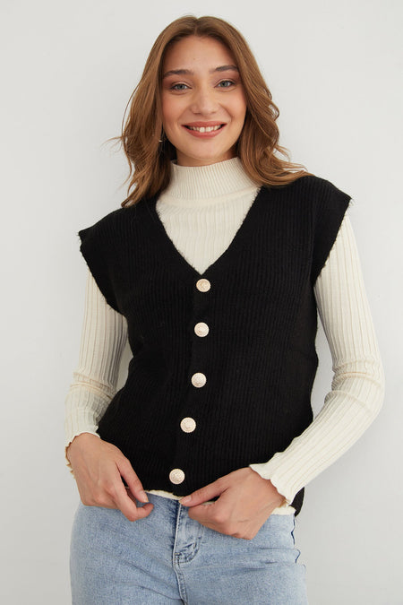 Bearded Buttoned V-Neck Oversize Vest - MALLTURK