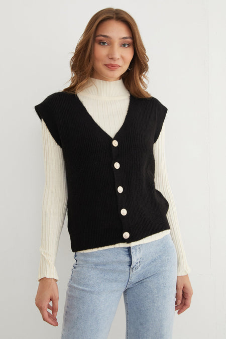 Bearded Buttoned V-Neck Oversize Vest - MALLTURK