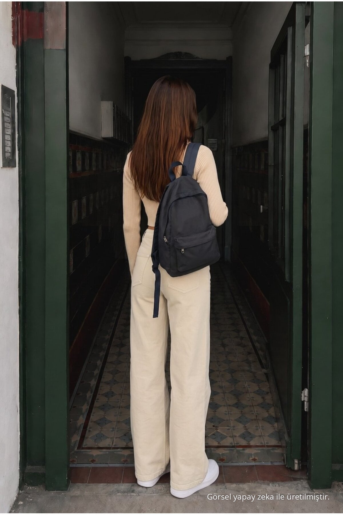 Beige High Waist Wide Leg Lycra Palazzo School Pants - MALLTURK