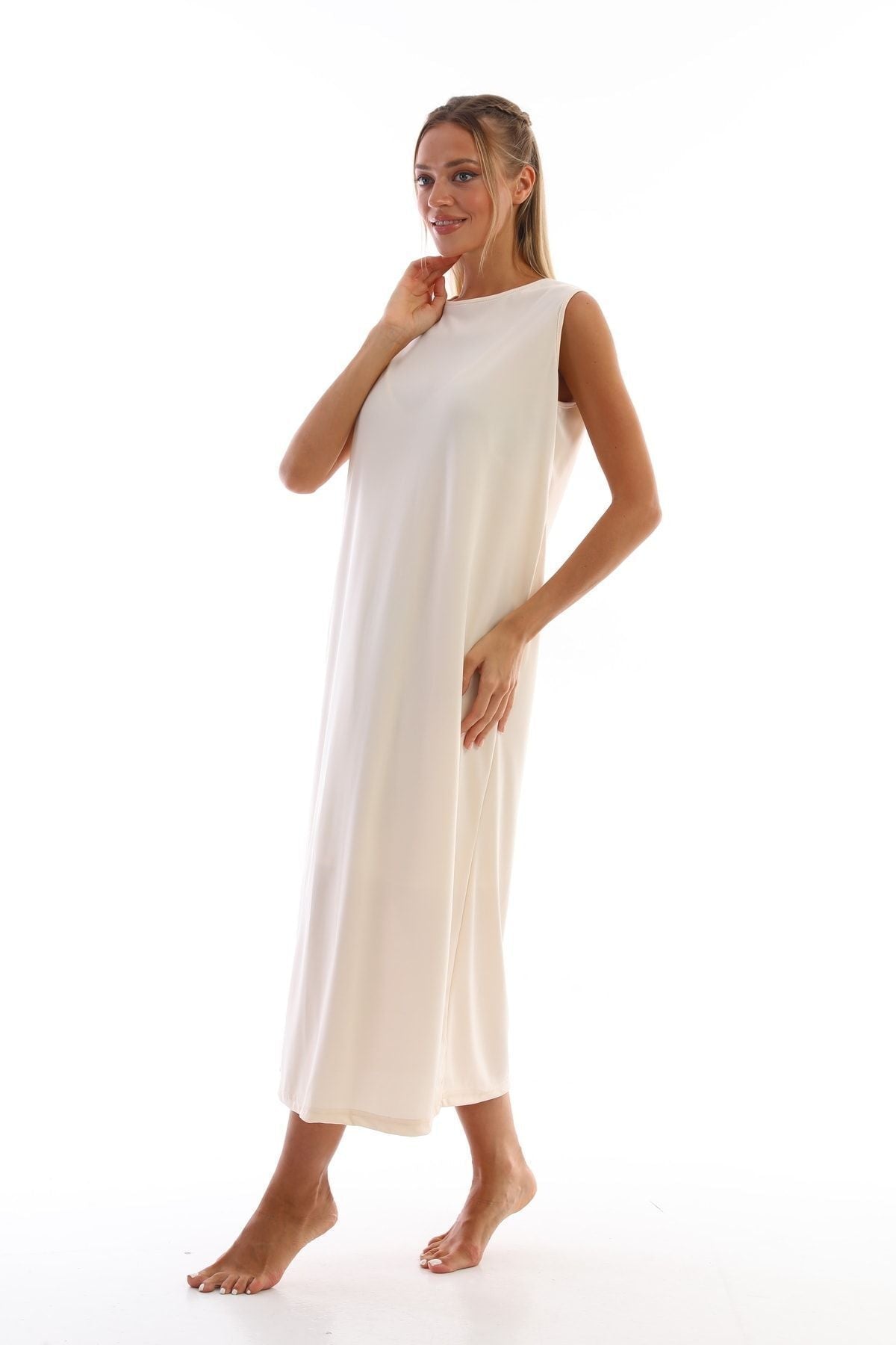 Beige Sleeveless Dress Lining Underwear Underskirt - MALLTURK