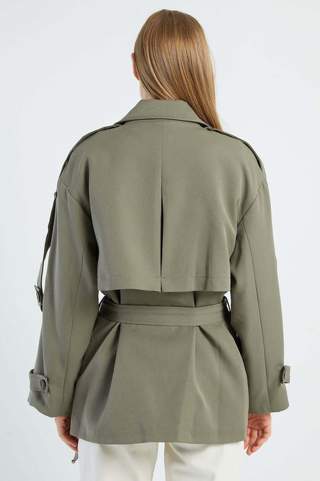 Beli Belted Double-Breasted Collar Oversize Trench Coat - MALLTURK