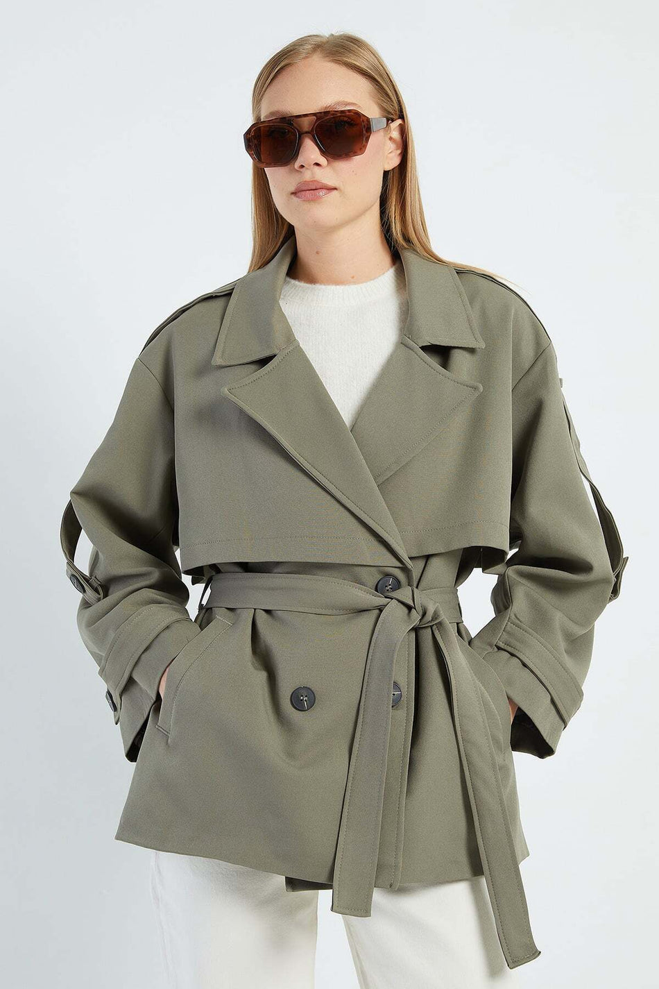 Beli Belted Double-Breasted Collar Oversize Trench Coat - MALLTURK