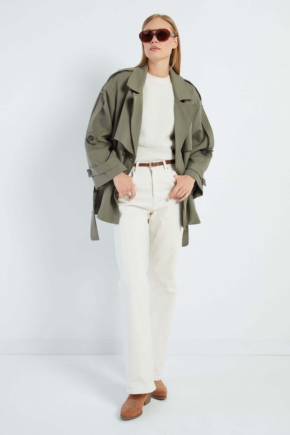Beli Belted Double-Breasted Collar Oversize Trench Coat - MALLTURK