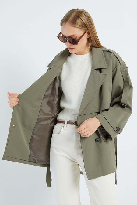 Beli Belted Double-Breasted Collar Oversize Trench Coat - MALLTURK