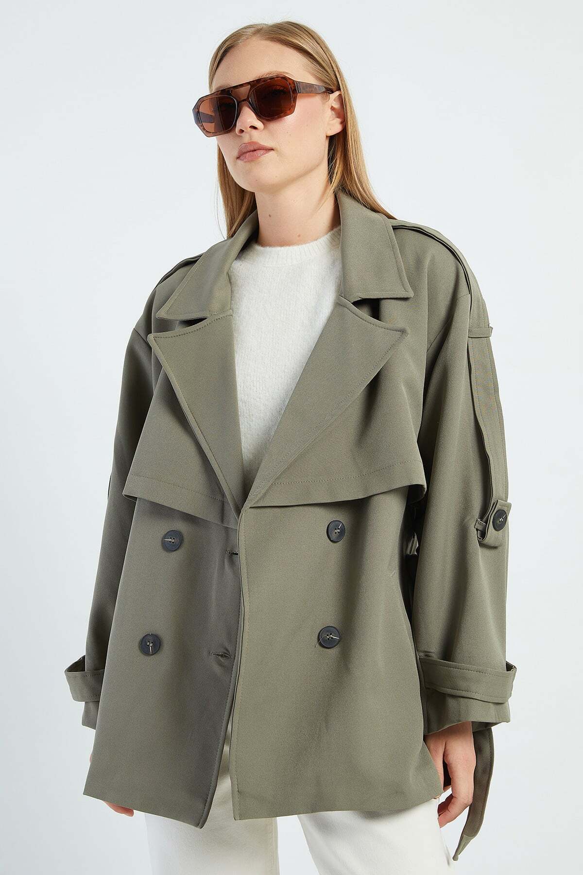 Beli Belted Double-Breasted Collar Oversize Trench Coat - MALLTURK