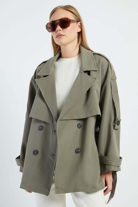 Beli Belted Double-Breasted Collar Oversize Trench Coat - MALLTURK