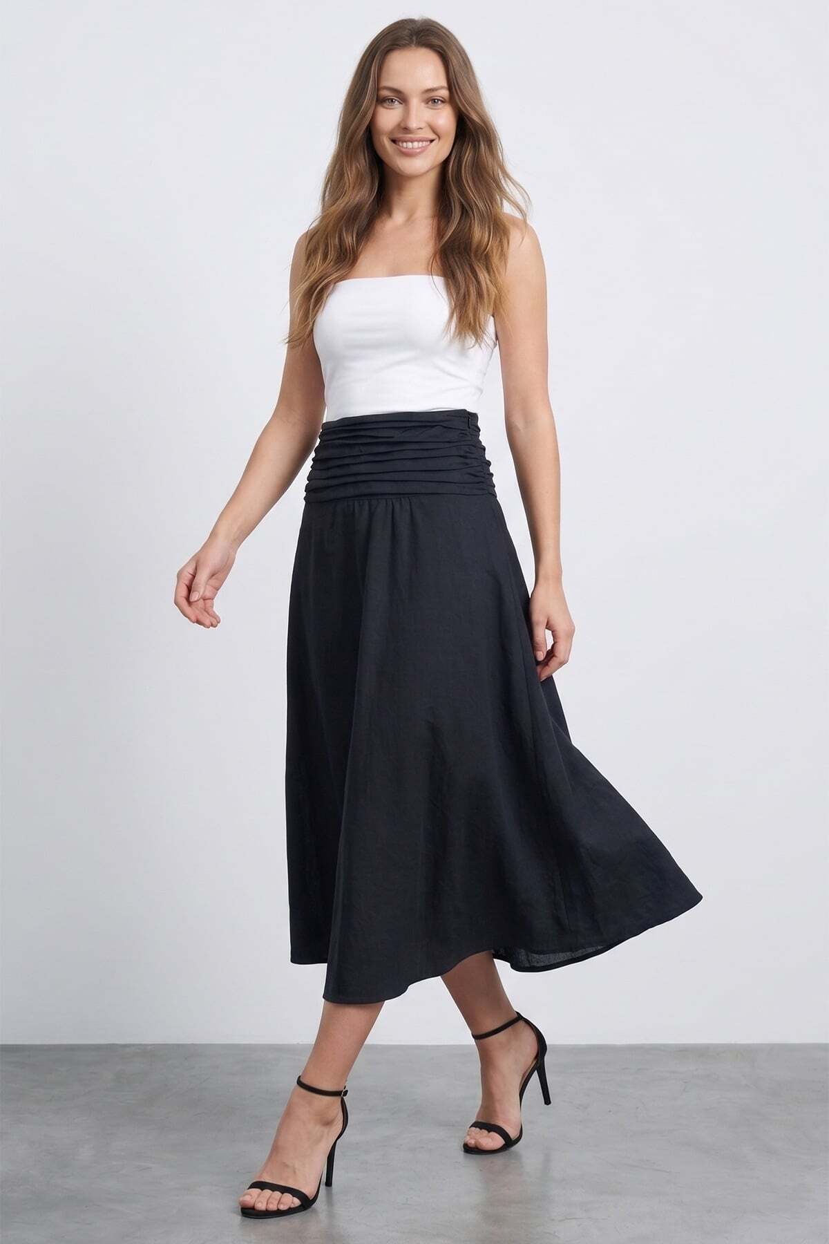 Beli Drapeli Zippered Midi Skirt - MALLTURK