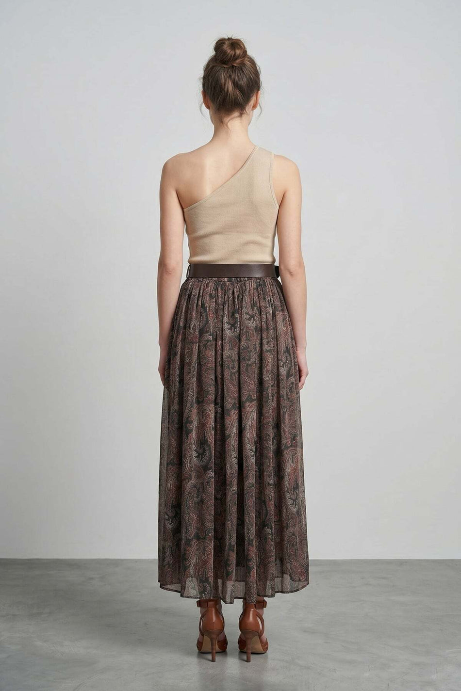 Belted Ethnic Patterned Maxi Length Chiffon Skirt - MALLTURK