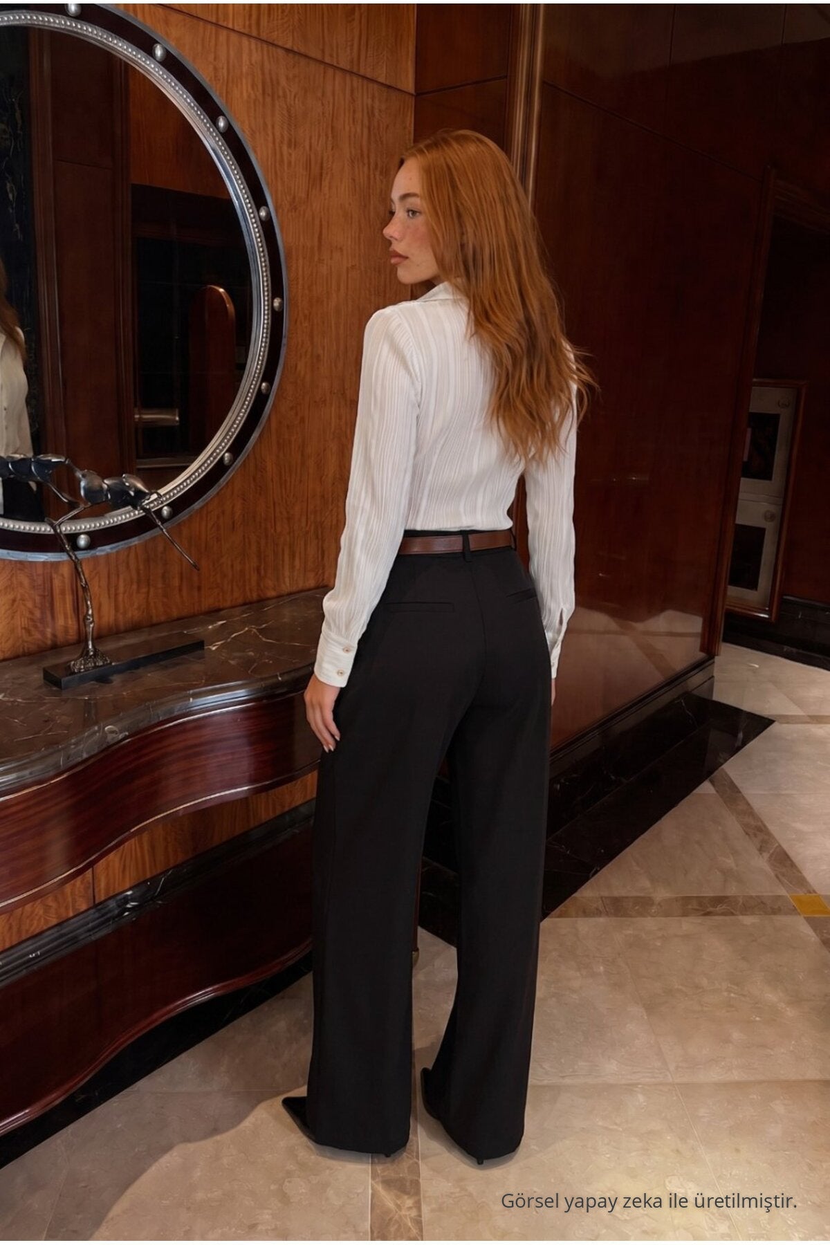 Belted Oversize Wide Leg Palazzo Fabric Trousers BLACK - MALLTURK