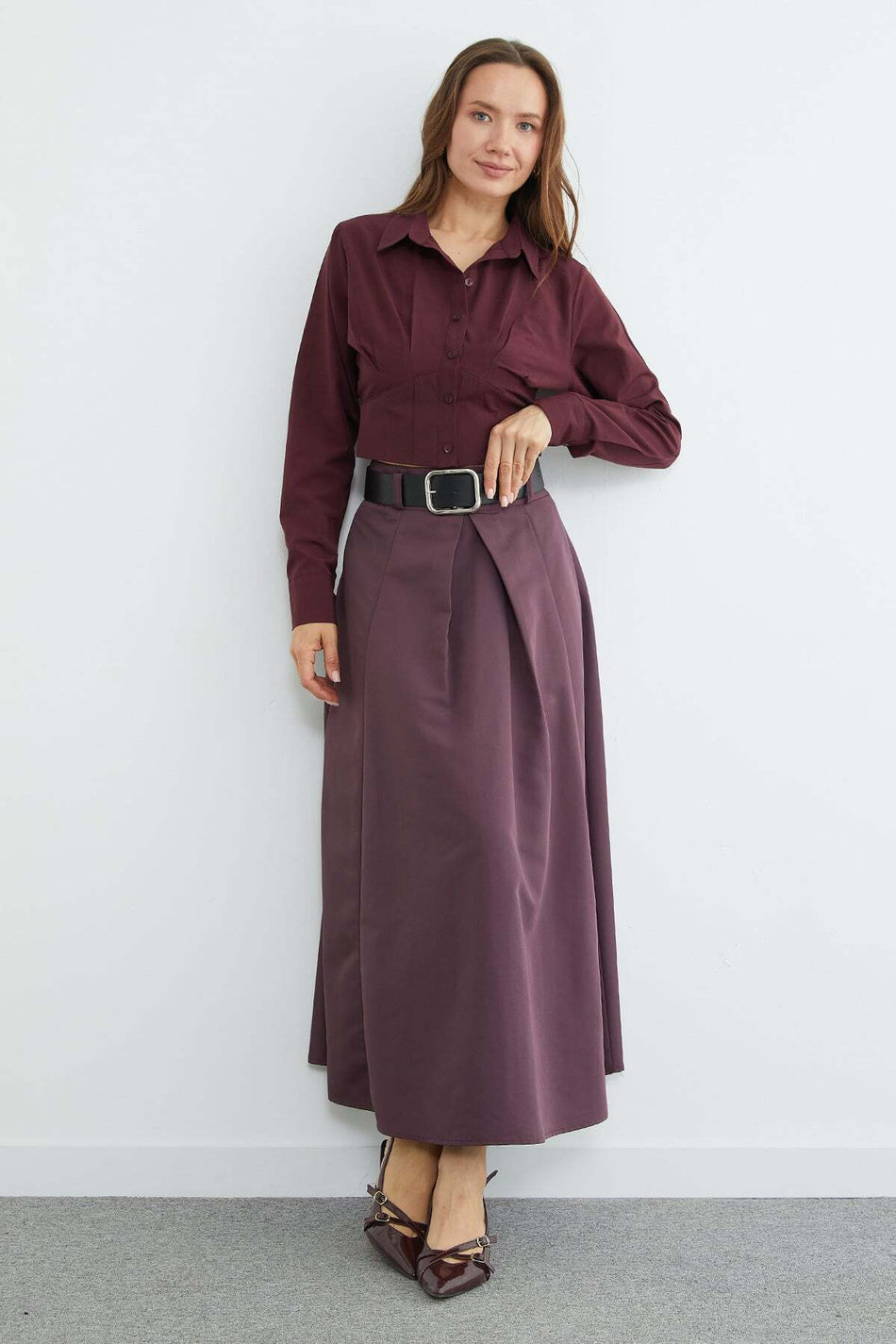 Belted Pleated Maxi Skirt - MALLTURK