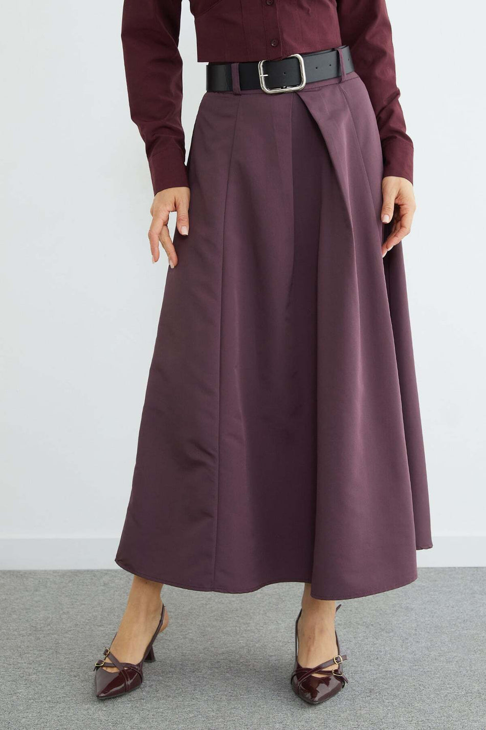 Belted Pleated Maxi Skirt - MALLTURK