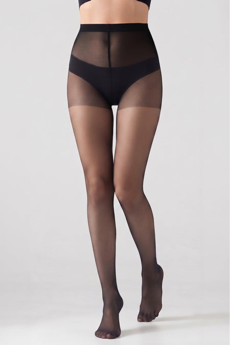 Black 15 Den Transparent Shiny Toe Pantyhose - MALLTURK