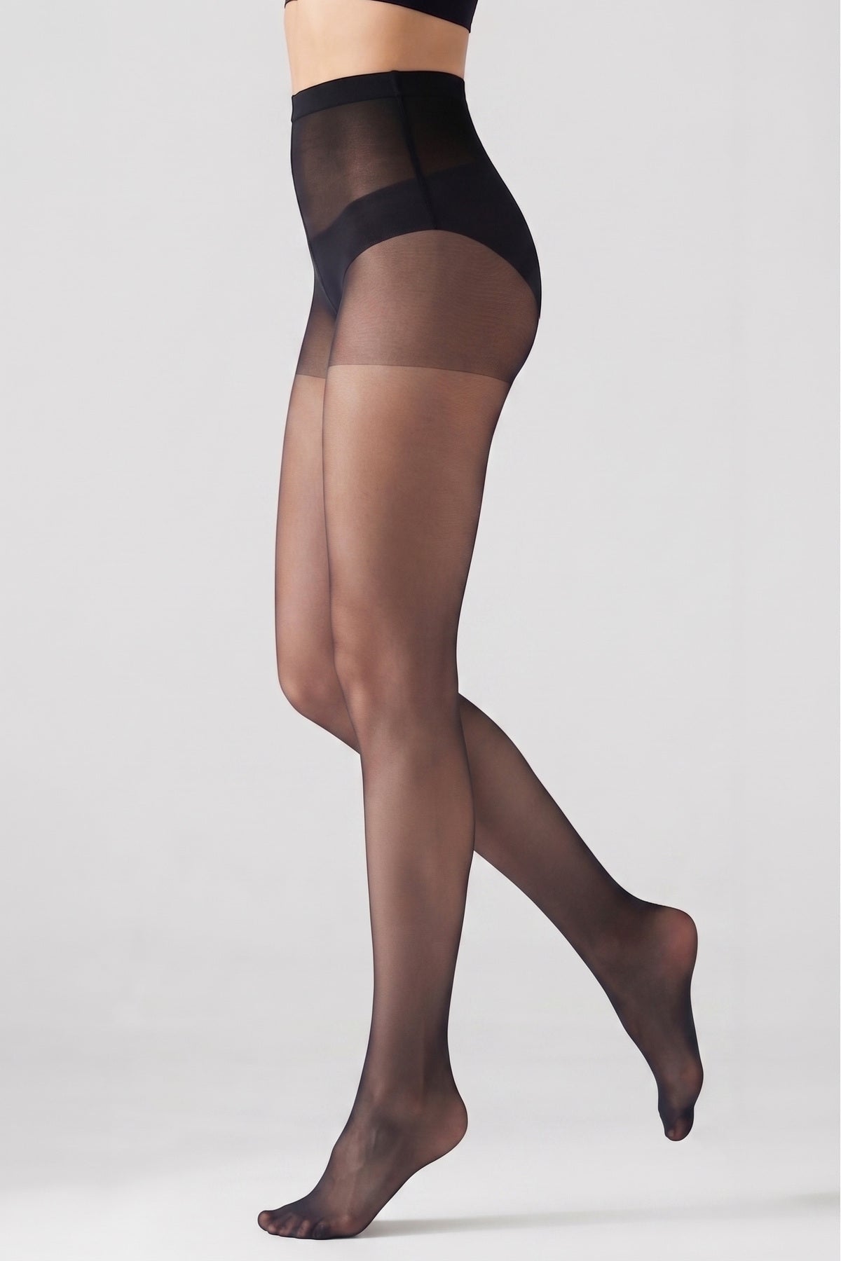 Black 15 Den Transparent Shiny Toe Pantyhose - MALLTURK