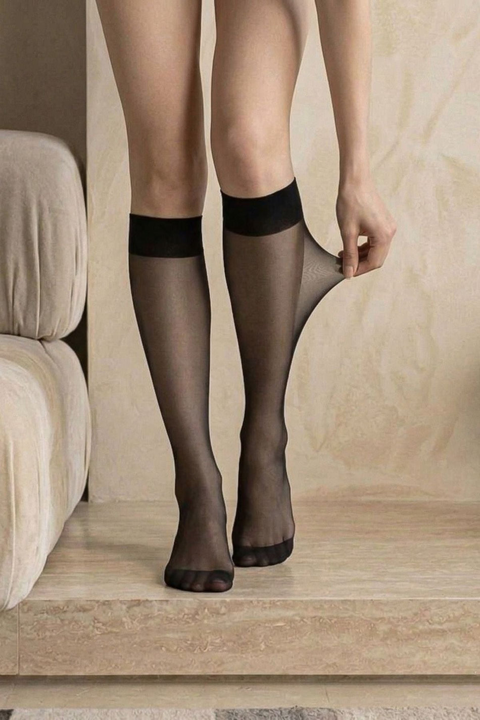 Black Below the Knee Shiny Toe Comfortable Elastic 3-Piece Socks - MALLTURK