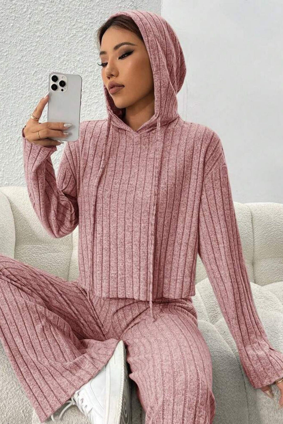 Black Corduroy Hooded Cotton Soft Pajama Set - MALLTURK
