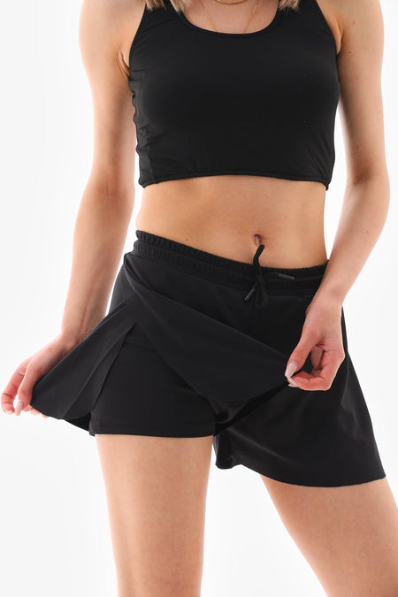 Black Double Layer Leggings Sports Shorts - MALLTURK