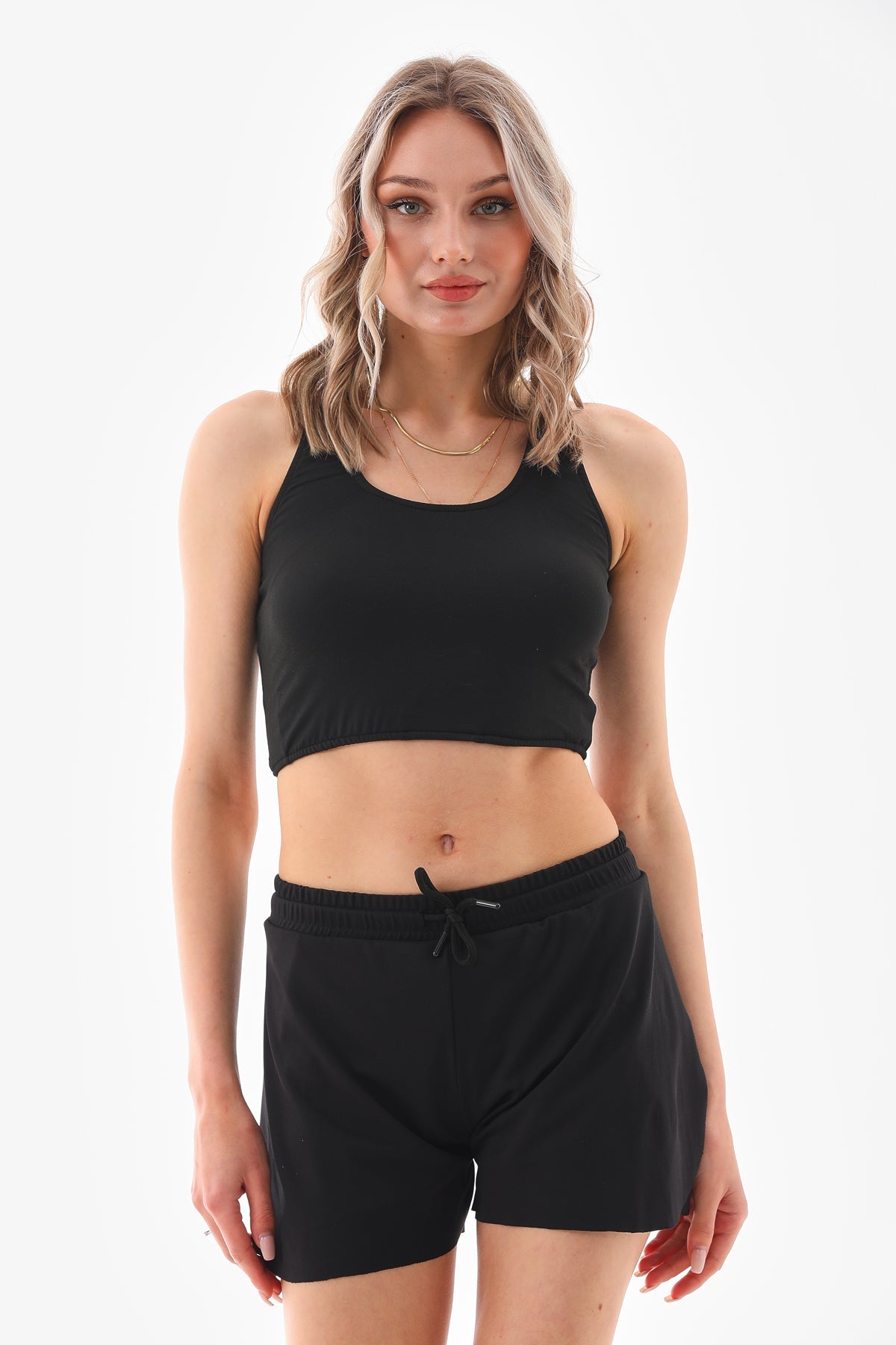 Black Double Layer Leggings Sports Shorts - MALLTURK